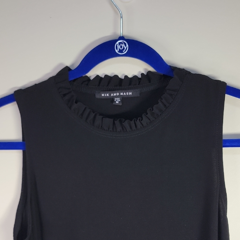 NIK AND NASH SLEEVELESS BLACK SLIP DRESS W/RUFFLES